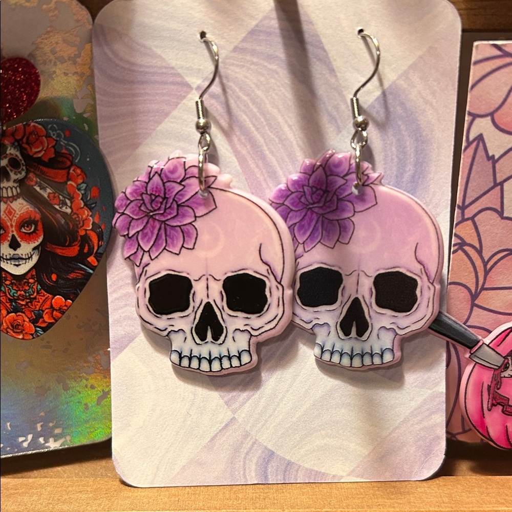 Purple Skull with Floral Halloween earrings